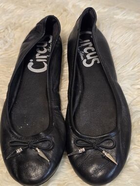 Circus by Sam Edelman Black Leather Bow Ballet Flats